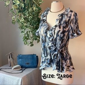 Feminine Black, White, and Blue Blouse